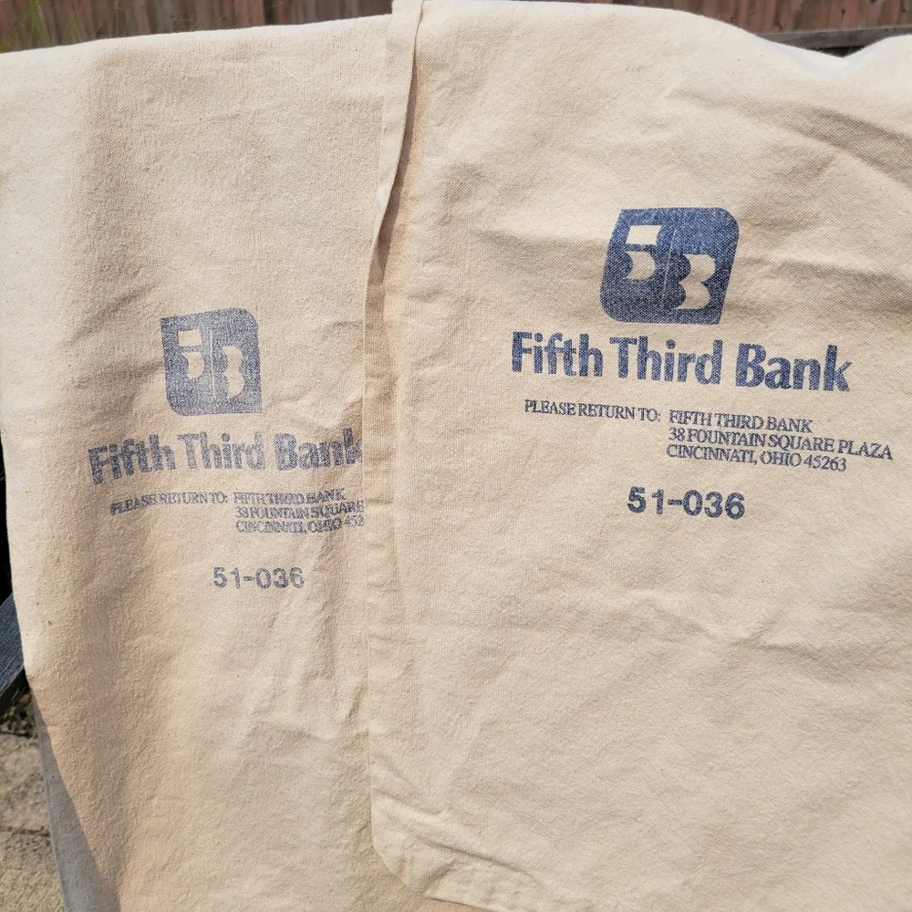 Fifth Third Bank Money Bags (Empty!) ~ Linen Muslin ~ Gift Bag ~ Towel ~ Display